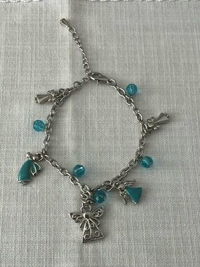 Silver-Tone Angel & Blue Crystal Charm Bracelet